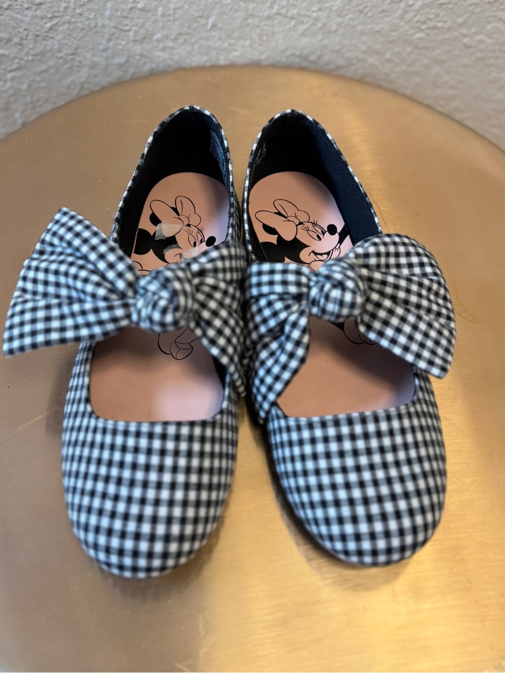 Disney Minnie Mouse Girls Black & White Gingham Bow Mary Jane Shoes